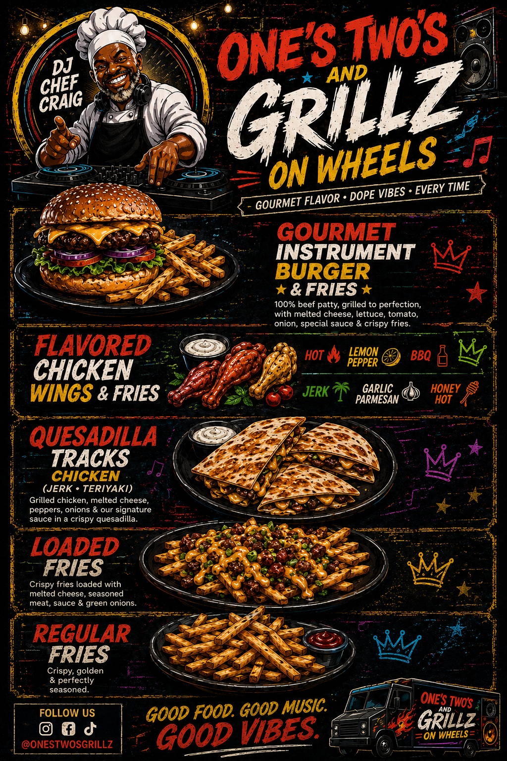 Grillz on Wheels illustrated menu
